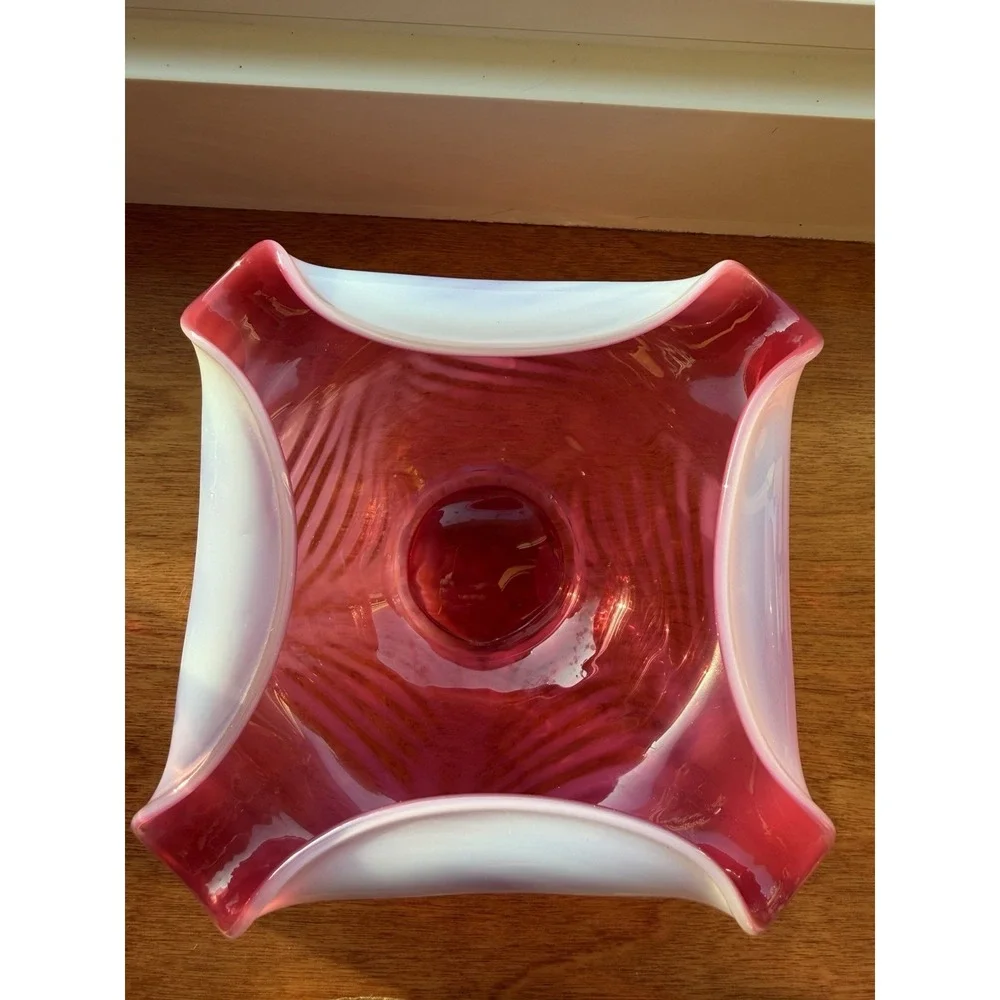 Fenton Fairy Lamp 3 Piece Cranberry Opalescent Swirl Drapery Pattern Candle